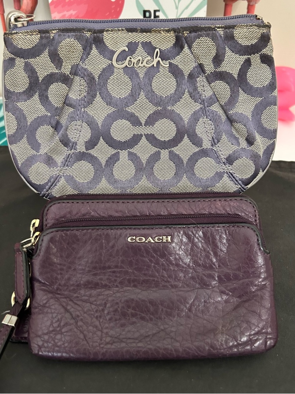 Coach Purple Leather Double Zip Wallet AND Signature Coach Pouch (Both) - Picture 2 of 5